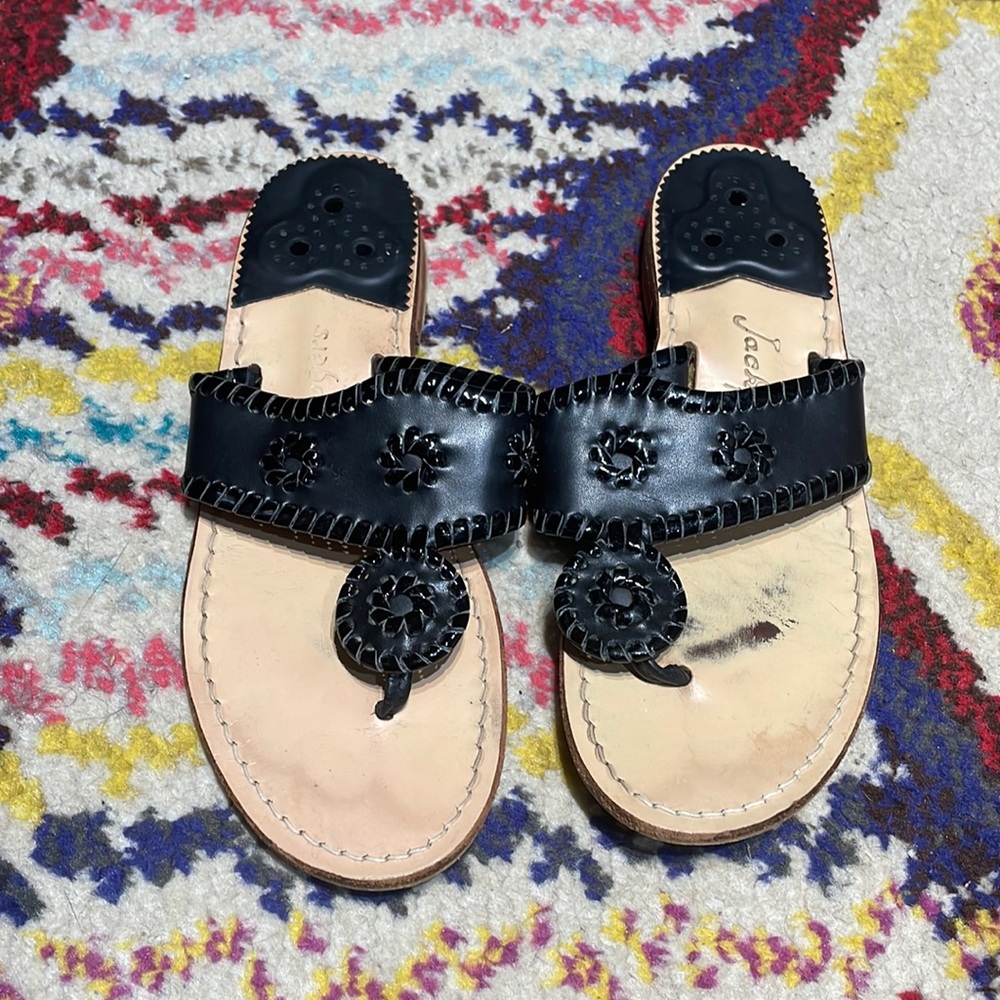 Jack Rogers Women’s Black Flat Leather Sandals, Size 8.5M